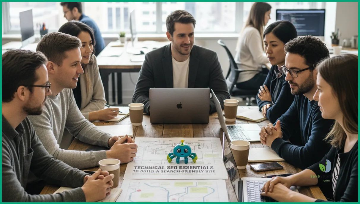 SEO and development team collaborating on technical SEO improvements for a search-friendly site