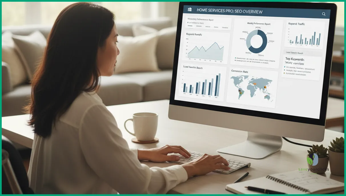 تحلیل‌گر سئو داشبوردی با معیارهای کسب‌وکار خدمات خانگی را بررسی می‌کند، تمرکز بر تاثیر سئو
