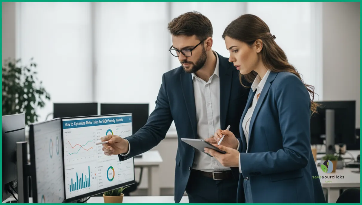 SEO analysts reviewing dashboards to measure impact of optimized meta titles on traffic