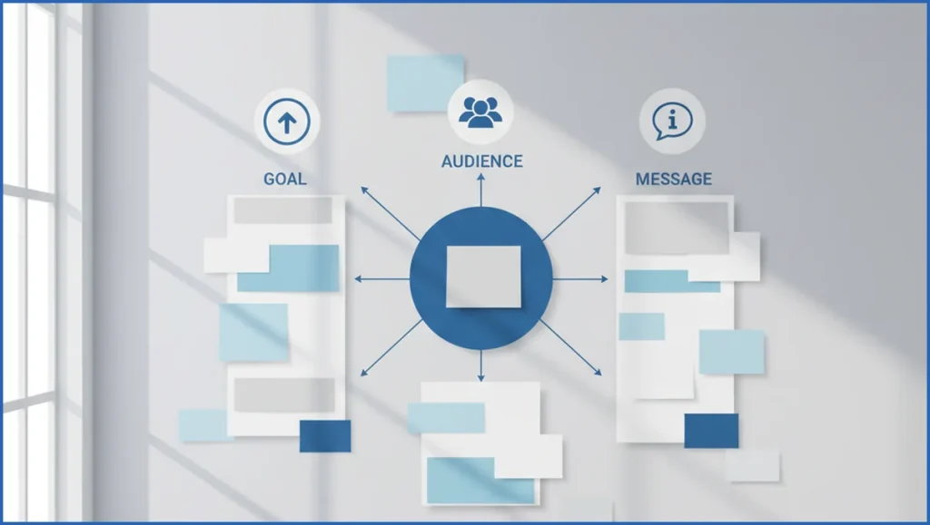 Strategy map linking goals, audience, and message