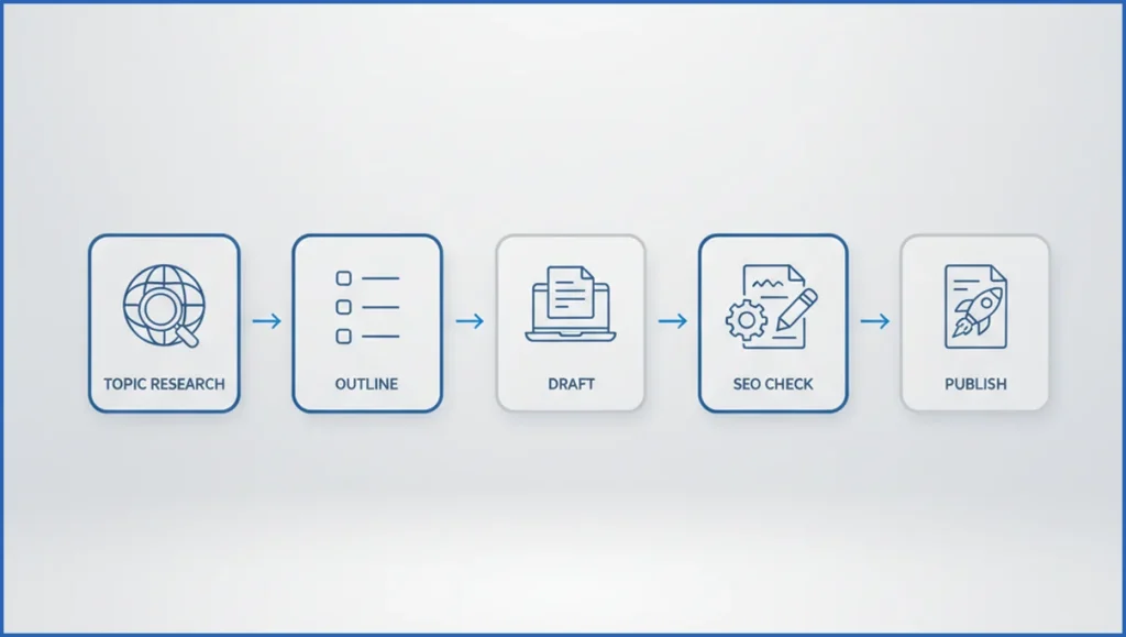 AI blogging workflow with clear step-by-step stages