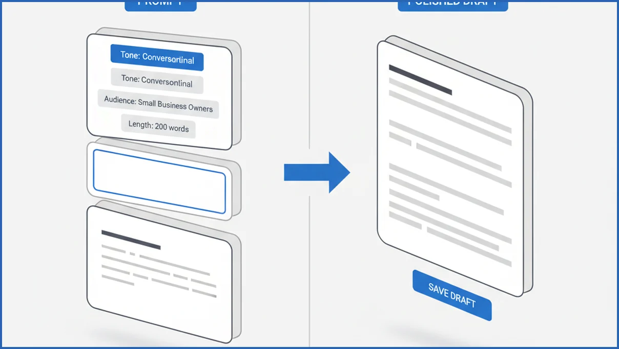 Prompt-and-output example for AI copywriting