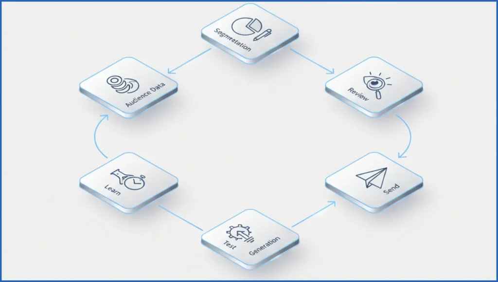 AI email workflow diagram with clear stages