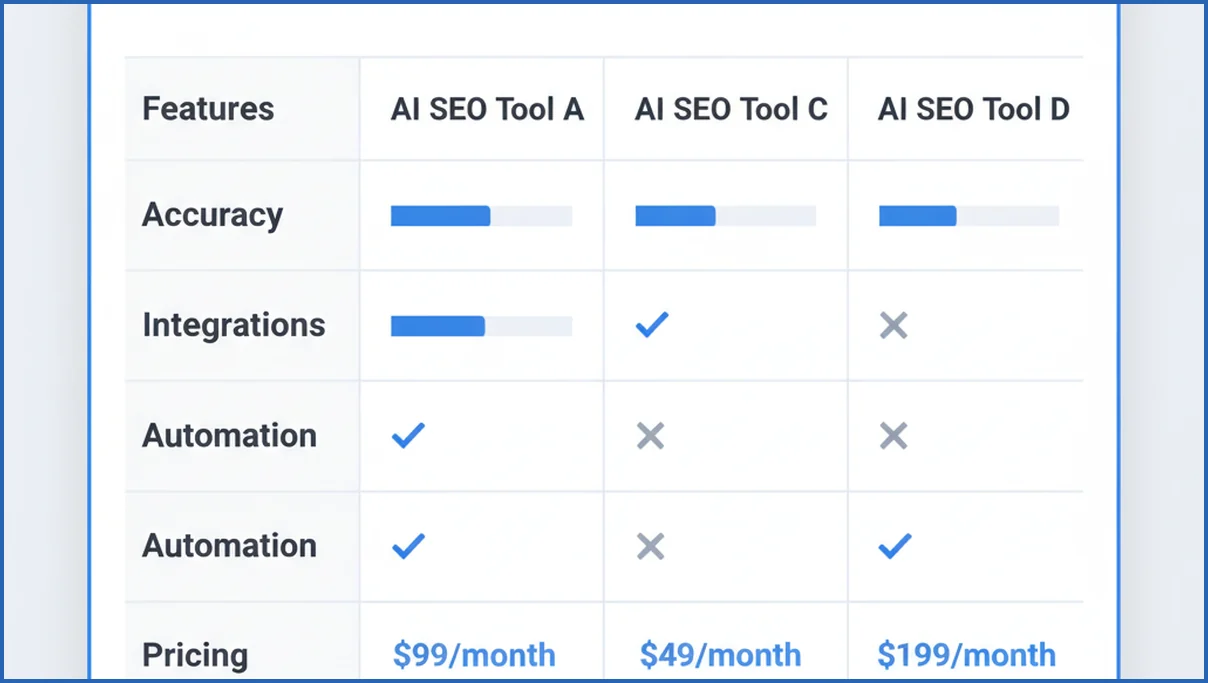 Feature comparison of AI SEO tools