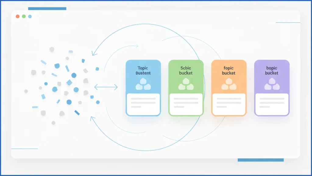 Keyword clusters grouped into topic buckets