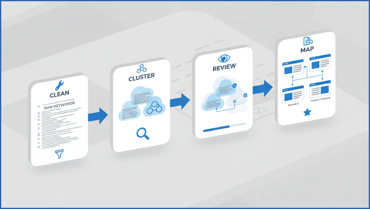 SEO workflow for clustering keywords step by step