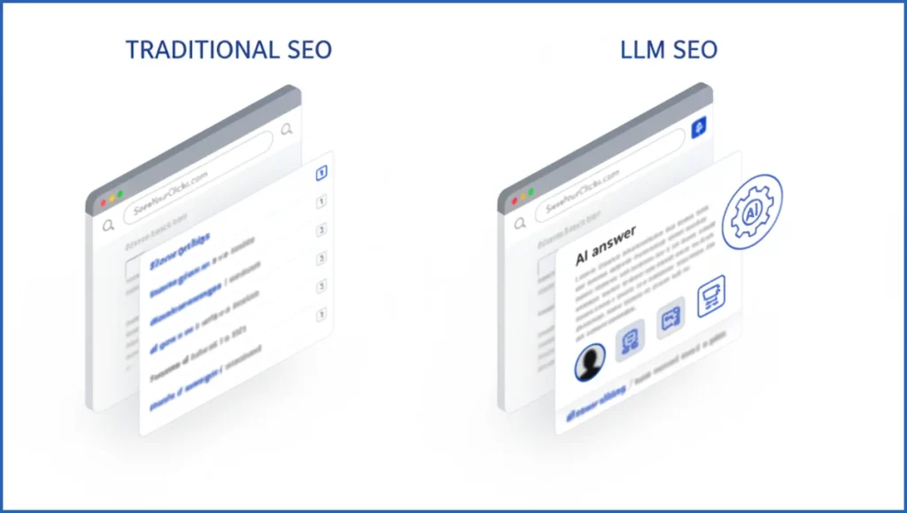 Comparison between search results and AI answers