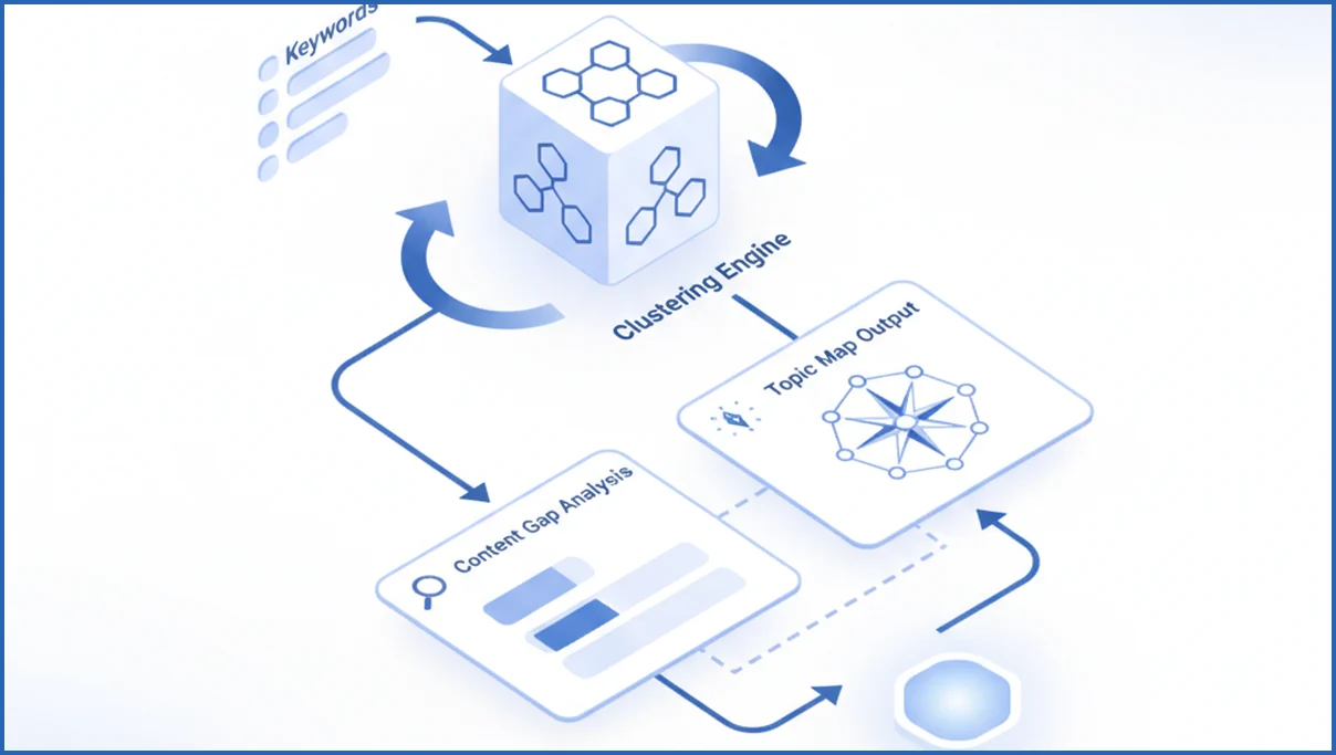 AI workflow for keyword clustering and content gaps