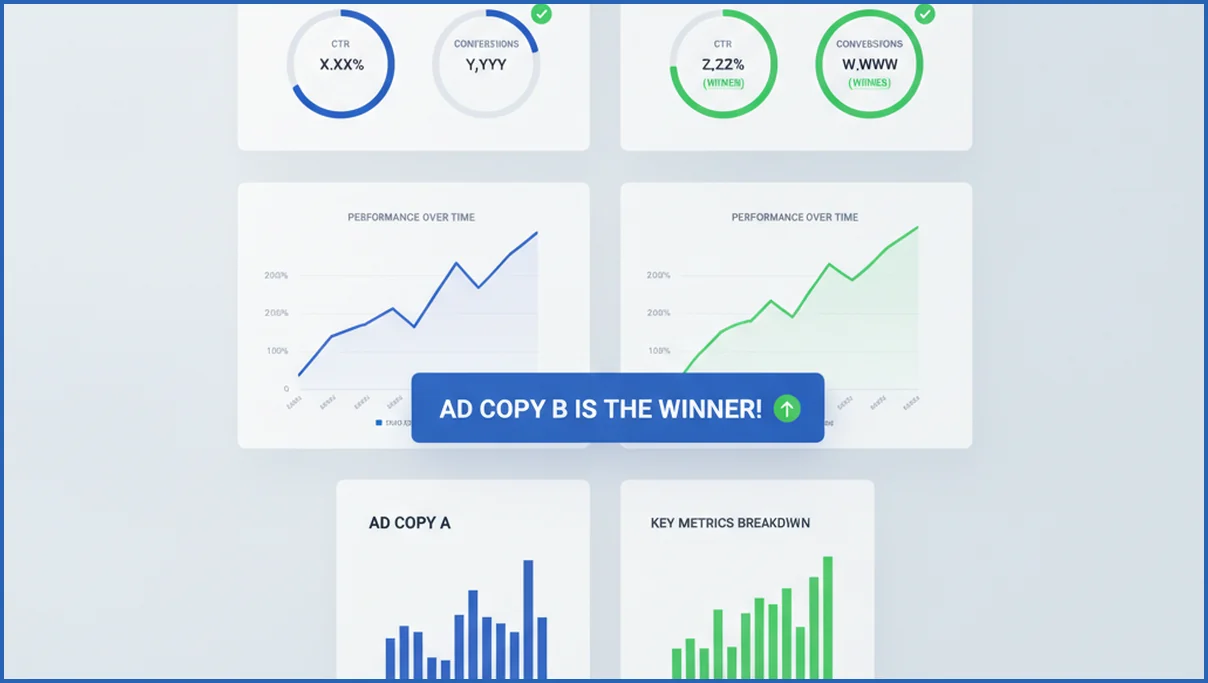 A/B testing dashboard for ad copy