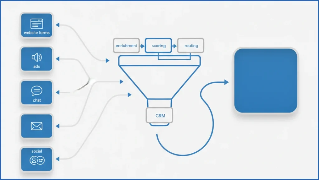 Lead flow map with funnel stages and data sources