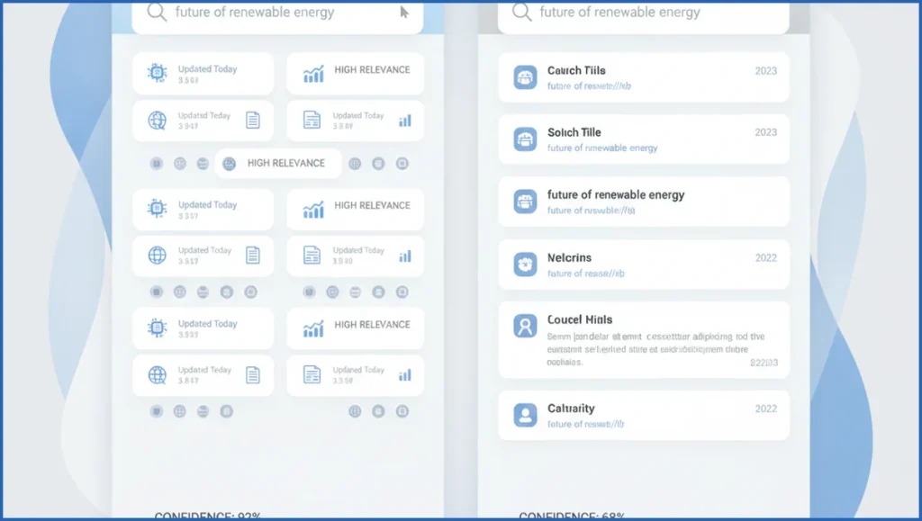 Side-by-side search comparison dashboard