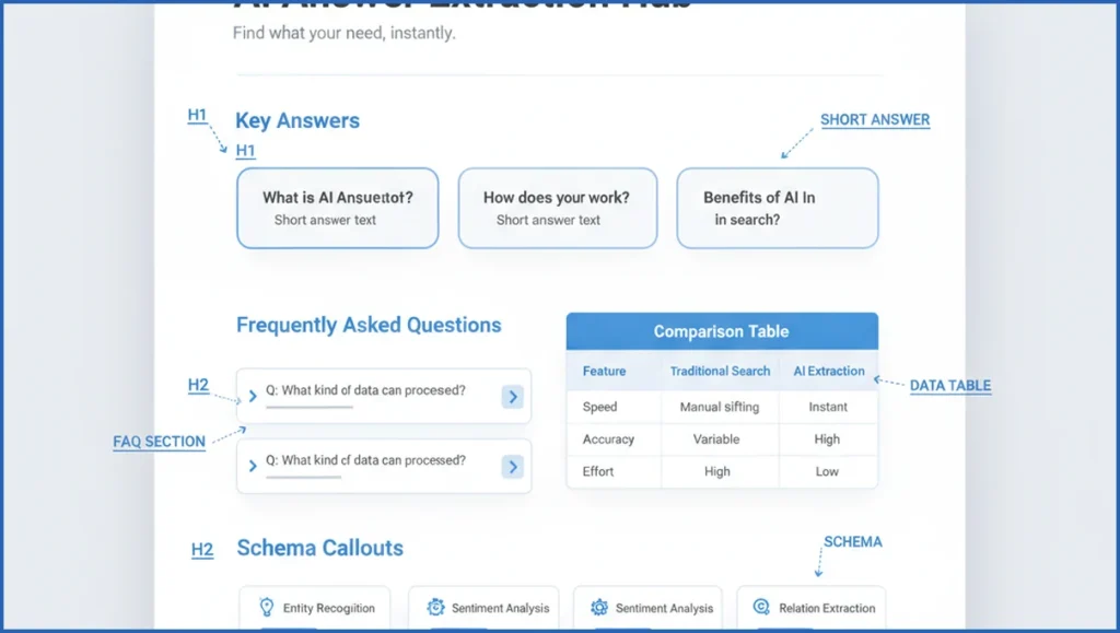 Structured webpage optimized for AI answers