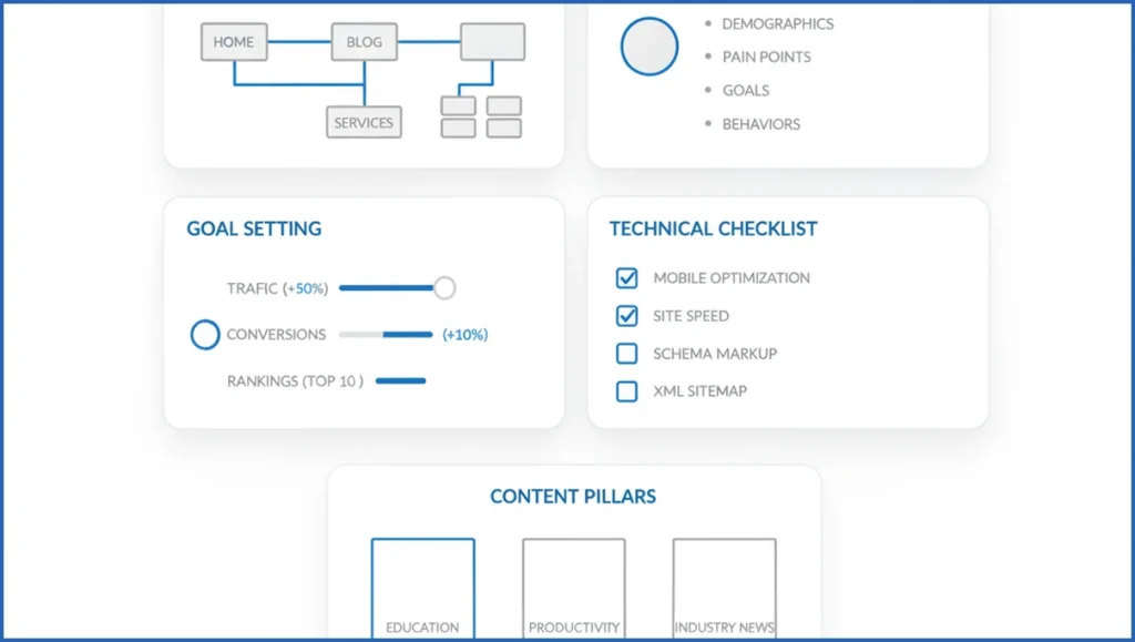 Startup SEO foundation planning diagram