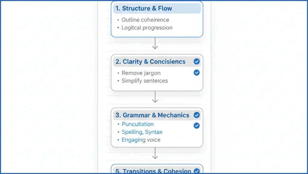 Checklist showing AI content editing steps