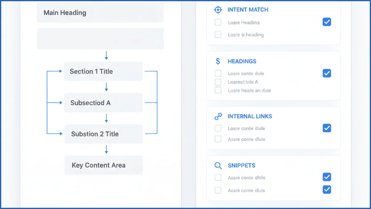 Content refresh audit checklist beside a webpage layout