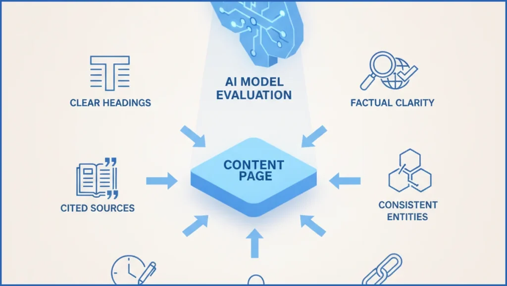 Diagram showing trust signals that improve AI citations