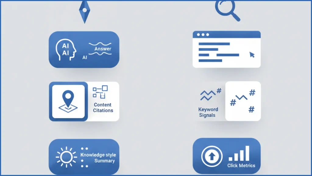 Side-by-side GEO and SEO comparison diagram