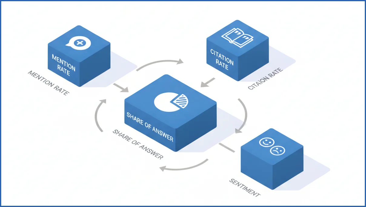Metric framework for AI visibility tracking