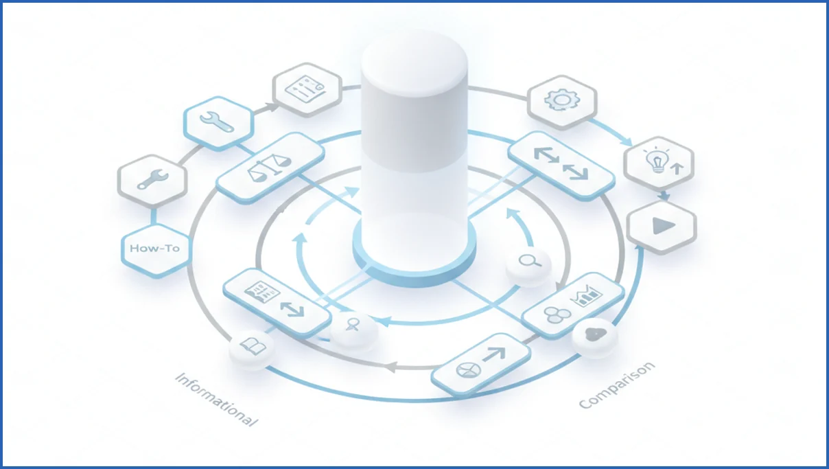 Search intent cluster map with connected content nodes